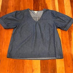Draper James Blue Denim Puff Sleeve Blouse